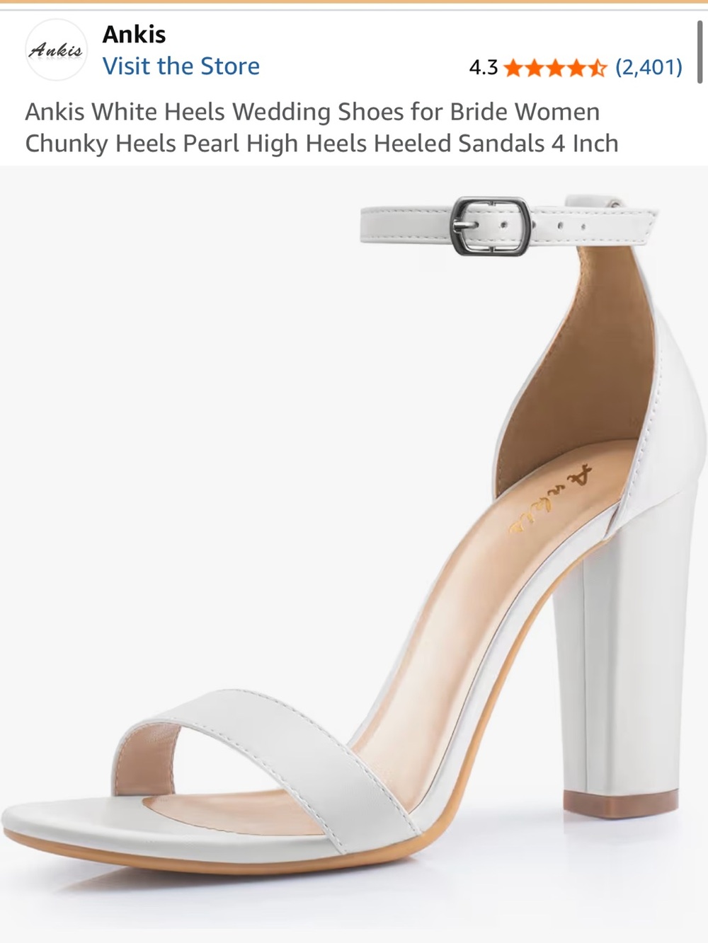 White Chunky Heel Ankle-Strap Sandals for Women